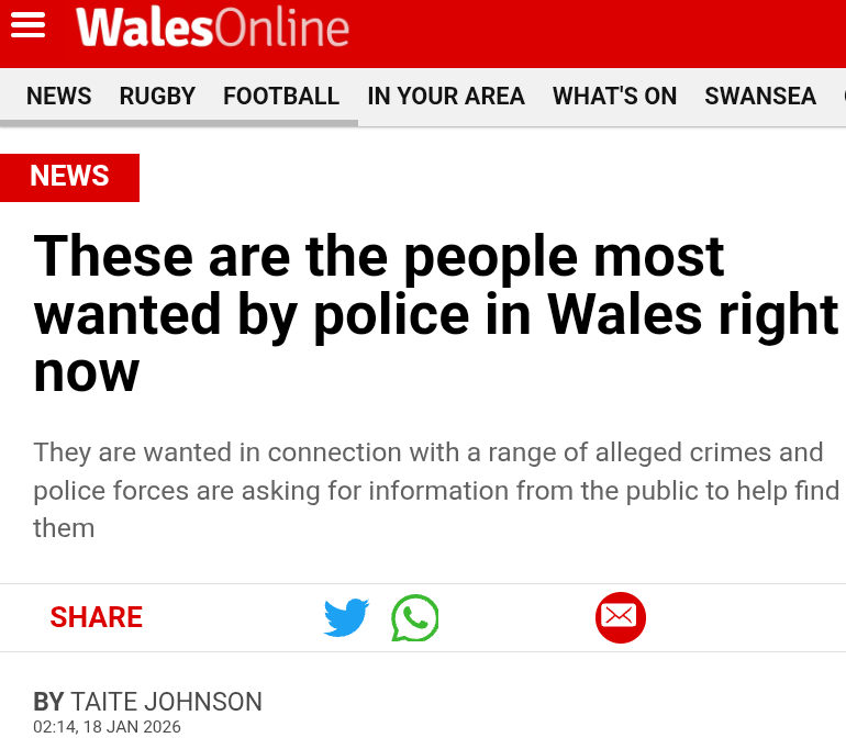 News article that appeared in Wales online